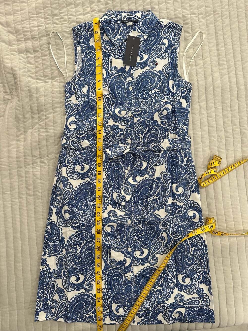 NWT Tommy Hilfiger Paisley Sleeveless Belted Shirtdress Blue White Size 2 - Picture 4 of 7